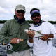 A small bonefish caught on fly on the Fuzzy Merkin